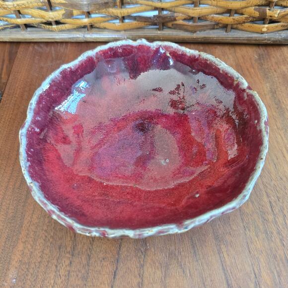 None and/or Unknown Other - Studio Art Pottery Red Bowl Gray Drip Rim Glazed Classic Rustic Earthy Boho